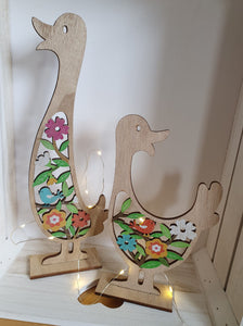 Wooden Floral Ducks - Pair
