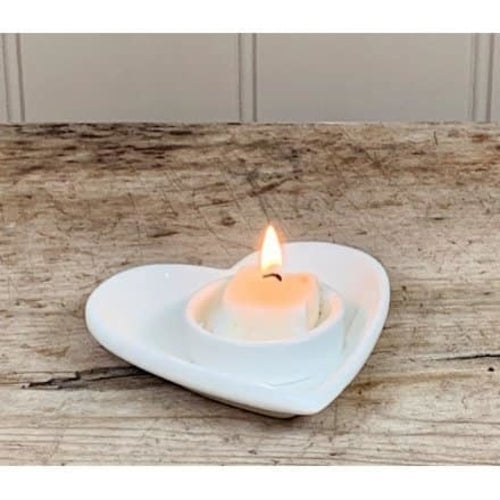 White Heart Dish - T-Light Holder