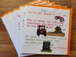 Tractor / Farmers Dad Birthday Card .