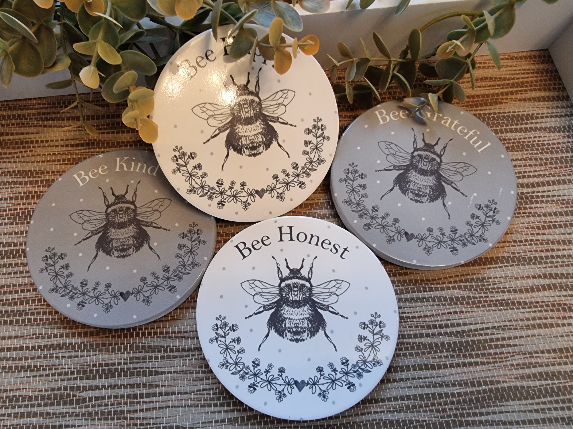 Grey & White Bee Coasters
