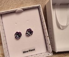 Load image into Gallery viewer, Violet Pansy Silver Plated Stud Earrings
