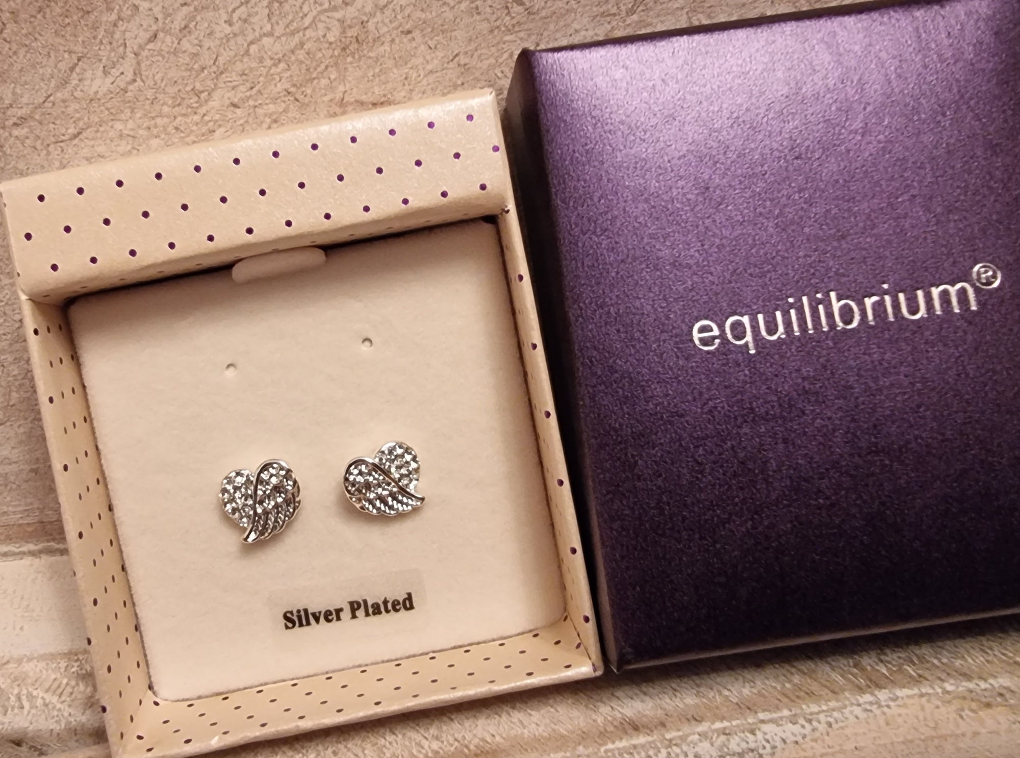 Angel Wings Hearts - Silver Plated Stud Earrings