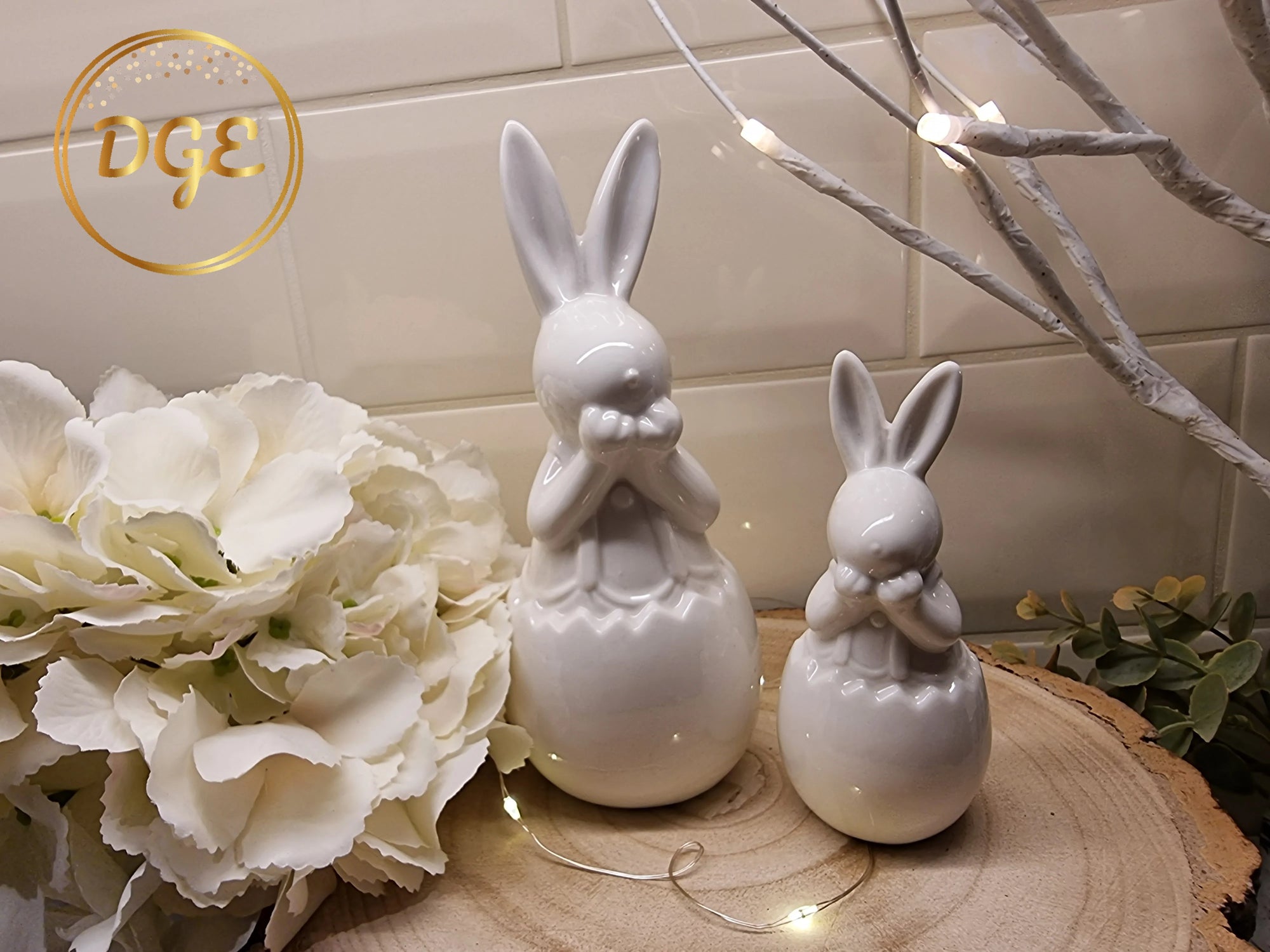 Easter White Ceramic Bunnies - Pair