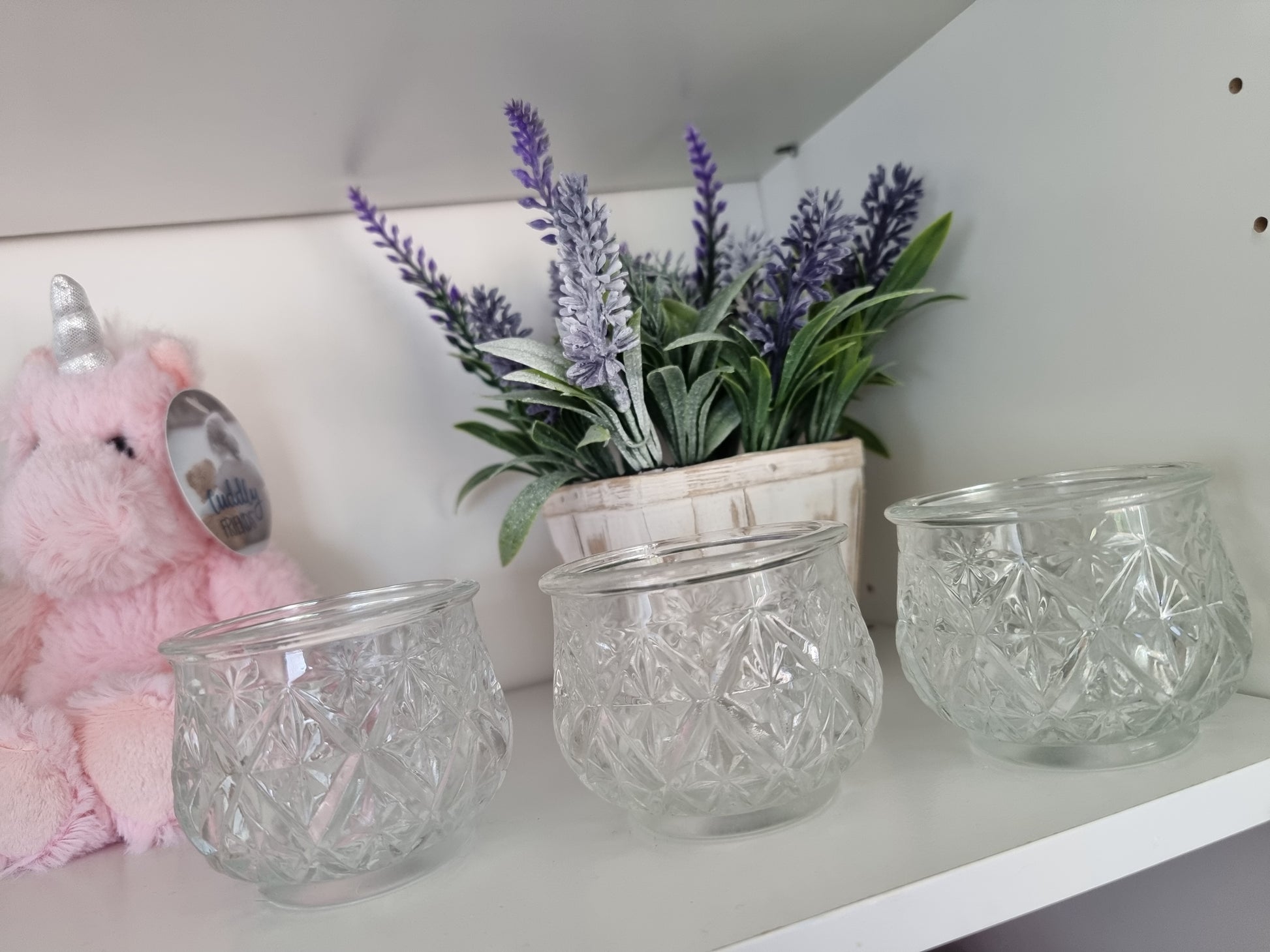 Vintage Inspired Pink & Clear T-Light Holders
