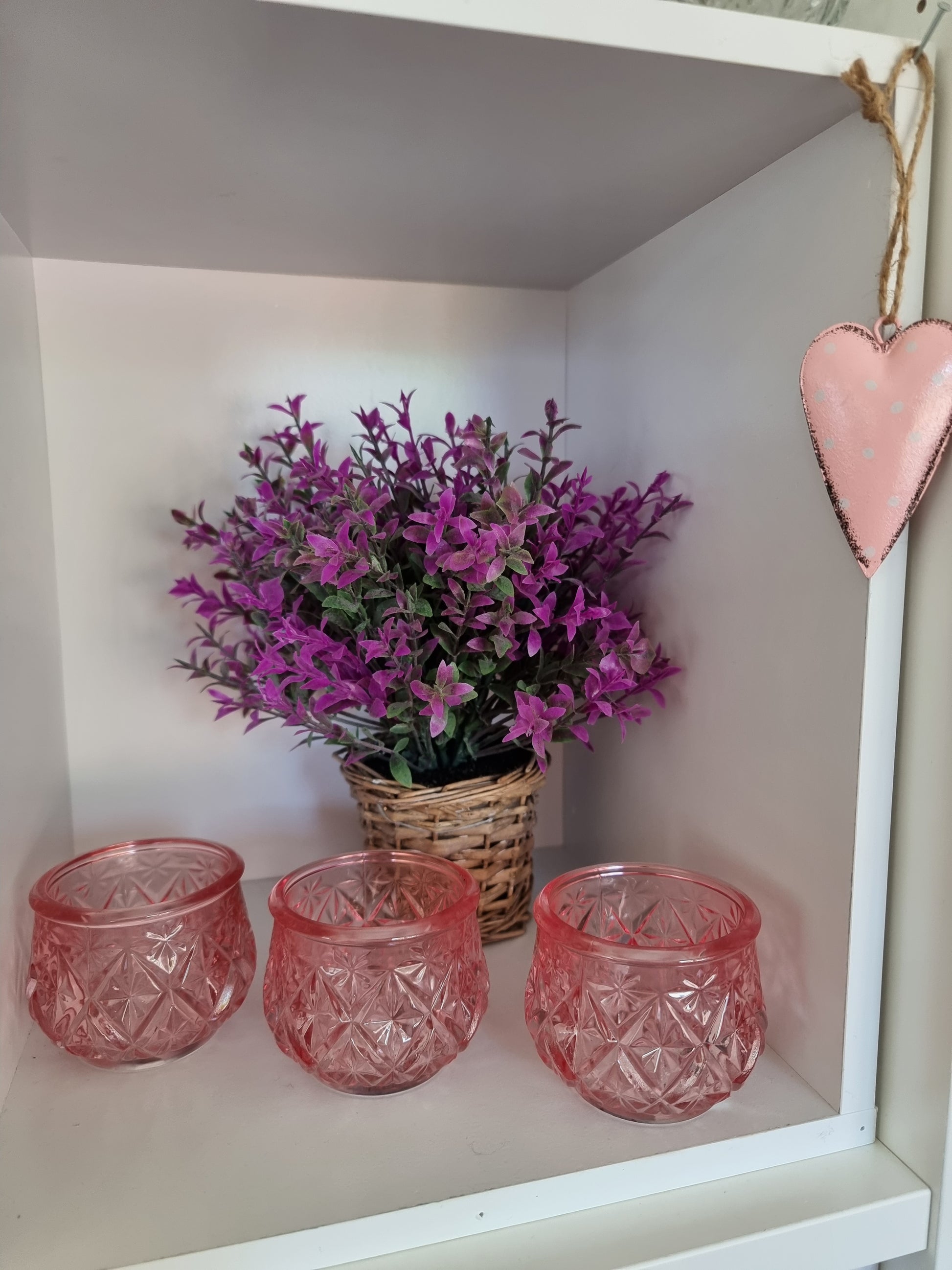 Vintage Inspired Pink & Clear T-Light Holders