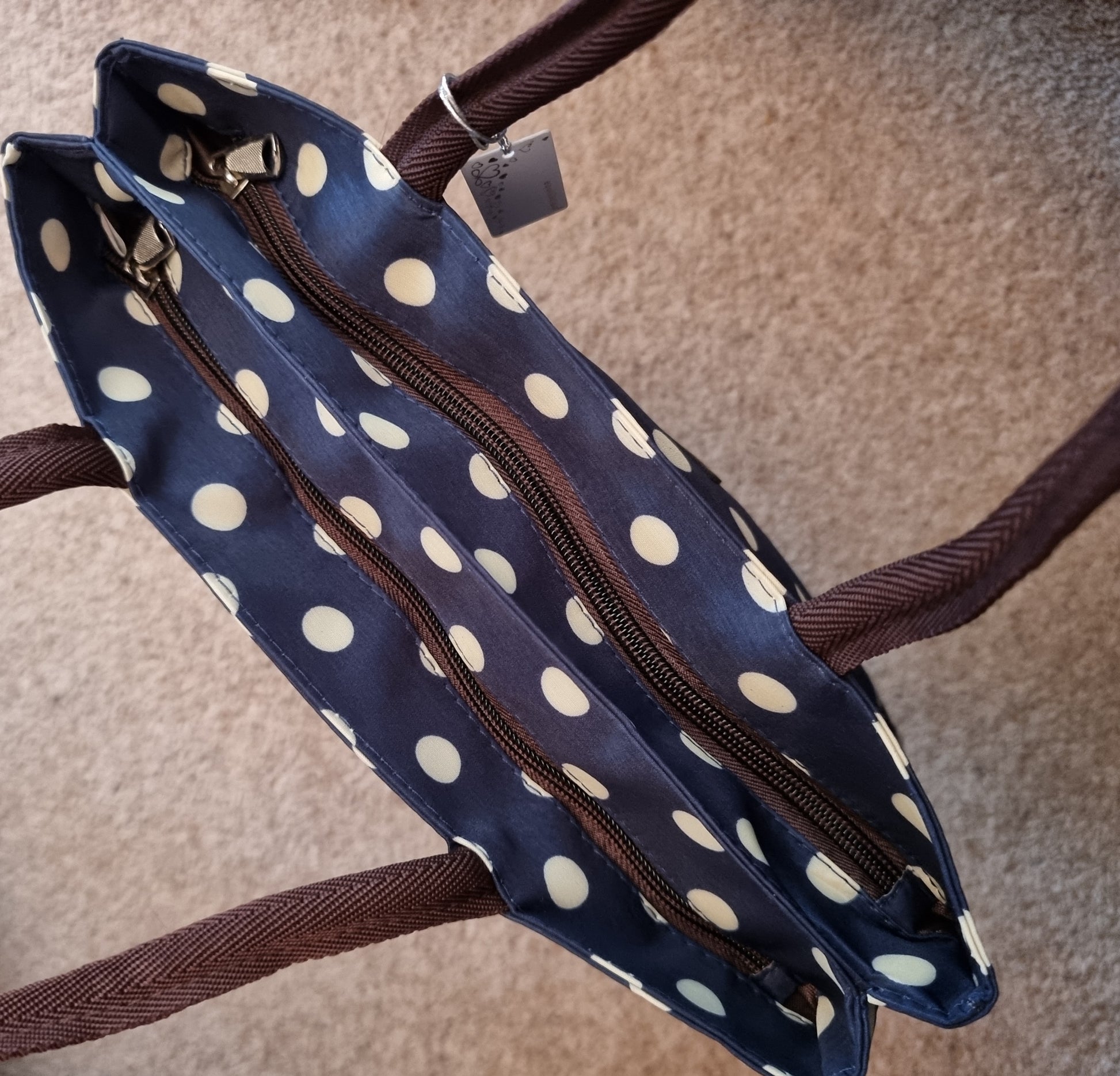 Waterproof Bag - Navy & Cream Spots