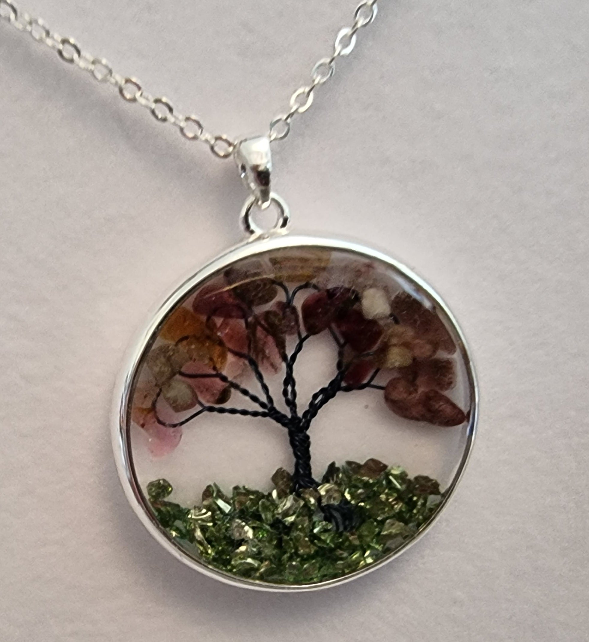 Tree Of Life Silver Plated Necklace - Pink Amethyst