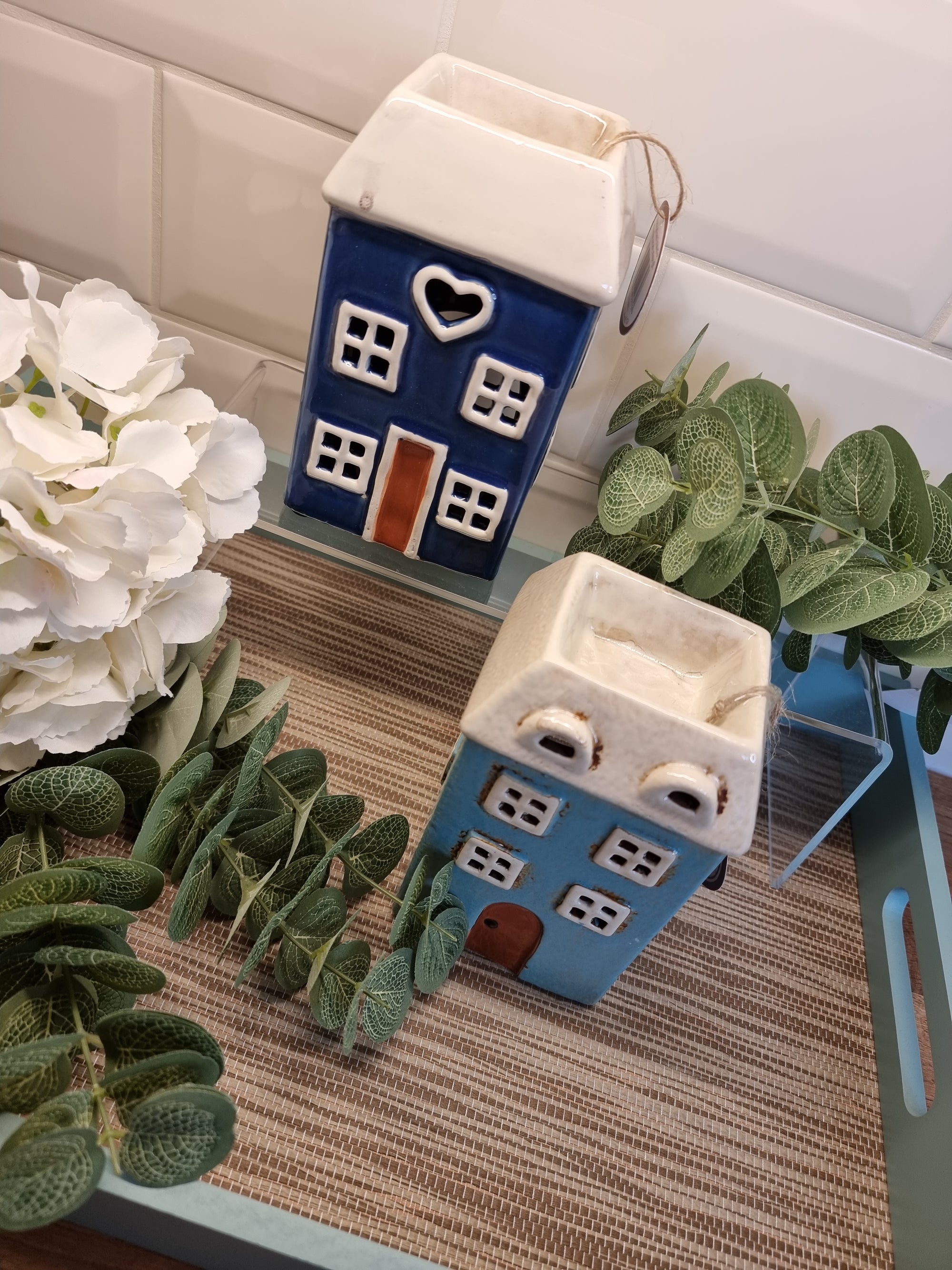 Village Pottery Wax Warmer Oil Burner - Square - Teal Navy