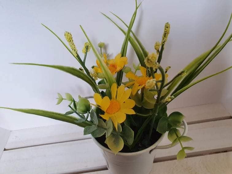 Spring Flowers in Metal Pot