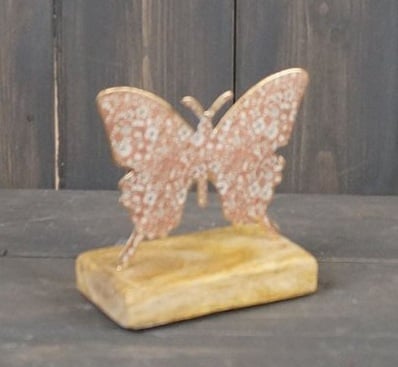 Beautiful Butterfly On Wooden Base - Pink