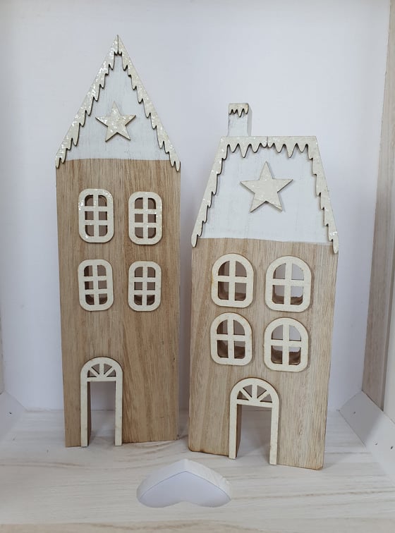 Wooden Festive House Decorations - Pair