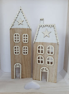 Wooden Festive House Decorations - Pair .