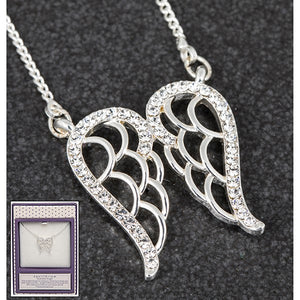 Angel Wings - Silver Plated With Diamantes Necklace