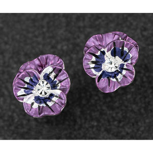 Violet Pansy Silver Plated Stud Earrings