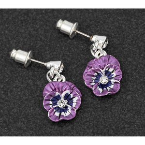 Violet Pansy Silver Plated Earrings