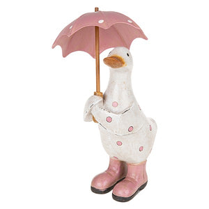 Garden Duck With Brolly - Polka Dot Pink - Small