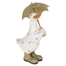 Load image into Gallery viewer, Garden Duck With Brolly - Polka Dot Green - Small
