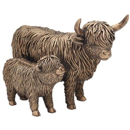 Bronzed Highland Cow With Calf - Small