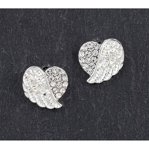 Angel Wings Hearts - Silver Plated Stud Earrings