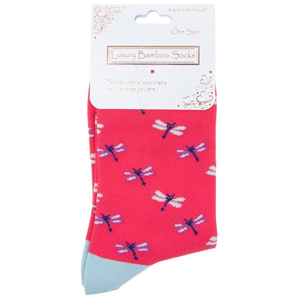 Bamboo Socks - Dragonflies - Pink