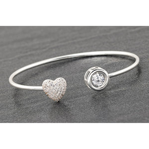 Moving Crystal Silver Plated Heart Bangle