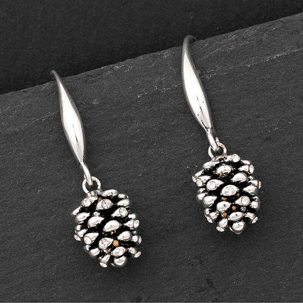 Pine Cone Silver Plated Earrings