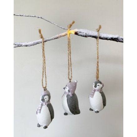 Winteted Hanging Penguins - Set of 3 .