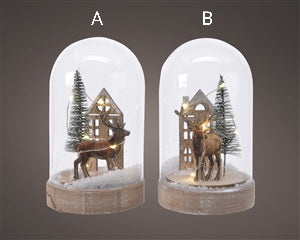LED Snowglobe With Deer, Tree & Cottage