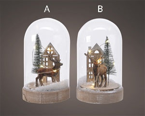 LED Snowglobe With Deer, Tree & Cottage .