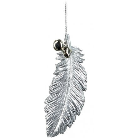 Silver Feather Tree Hanger With Bells .
