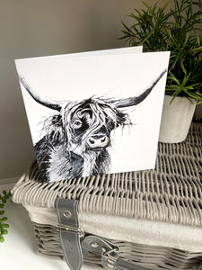 Grey Highland Cow Card - Blank
