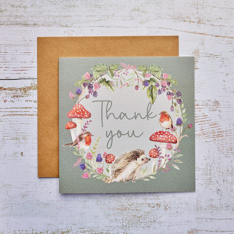 Thank You Card - Hedgehog & Robin Woodland