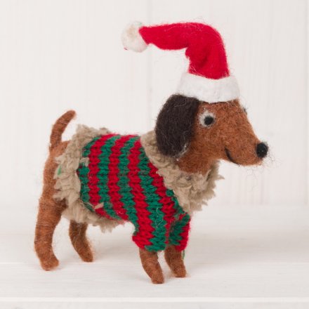 Felt Dog In Santa Hat