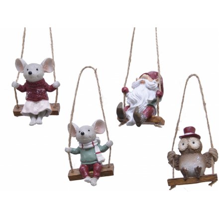 Winter Characters On Swing - Tree Decoration .