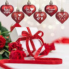 Glitter & Matt Red Hearts Baubles - Set of 6
