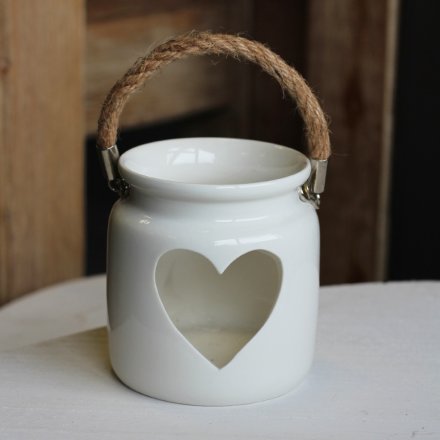 White Porcelain Heart T-Light Lantern 10cm
