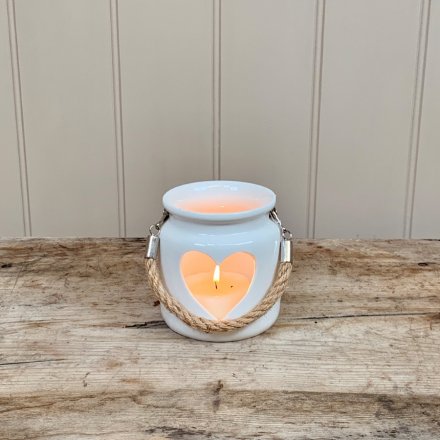 White Porcelain Heart T-Light Lantern 7cm