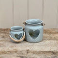 Grey Porcelain Heart T-Light Lantern - Pair
