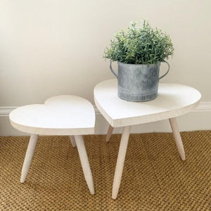 White Washed Heart Side Tables - Pair