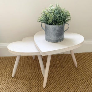White Washed Heart Side Tables - Pair