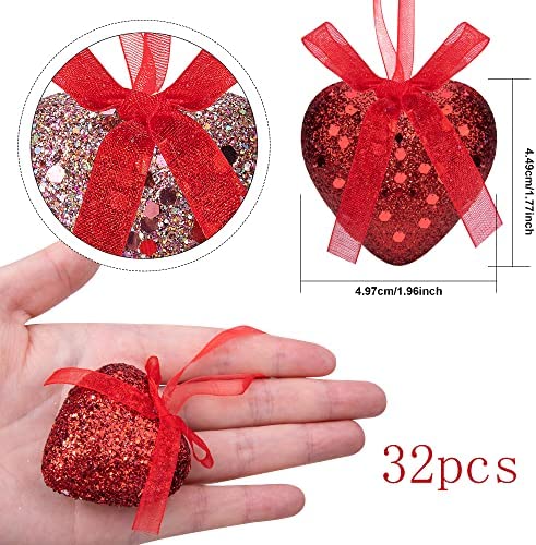 Glitter Heart Baubles - Set of 8
