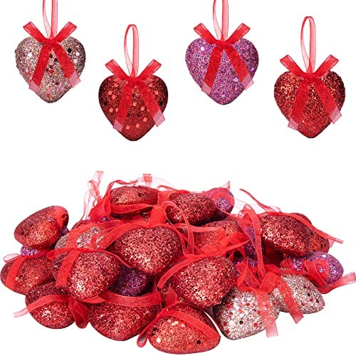 Glitter Heart Baubles - Set of 8