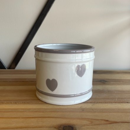 White & Grey Hearts Plant Pot - 11cm