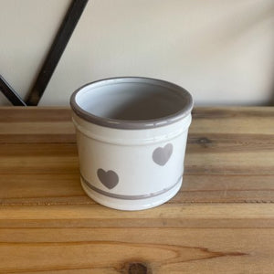White & Grey Hearts Plant Pot - 11cm