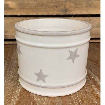White & Grey Stars Plant Pot - 13cm