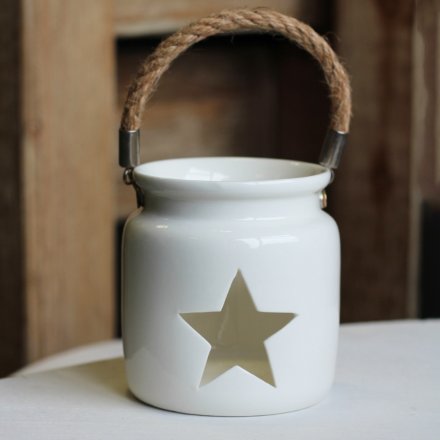 White Porcelain Star T-Light Lantern 10cm