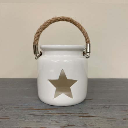 White Porcelain Star T-Light Lantern 7cm