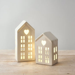 LED White Ceramic Houses - Pair