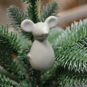 Grey Ceramic Mouse Tree Hanger - Set of 3 .