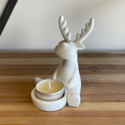 Ceramic Reindeer T-Light Holder .